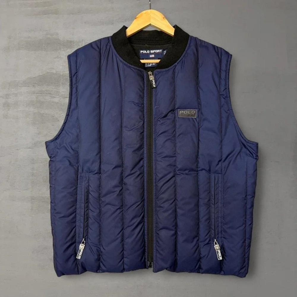 Vintage Polo Sport Ralph Lauren Puffer Vest Blue Down Filled Lined Quilted Large
